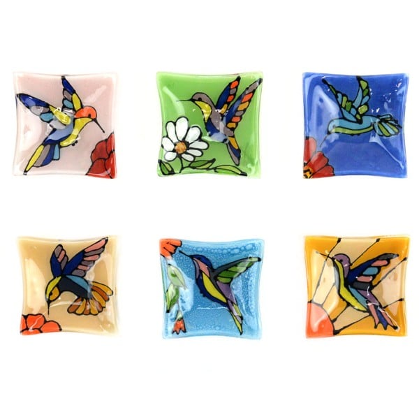 Fused Glass Dish Hummingbirds