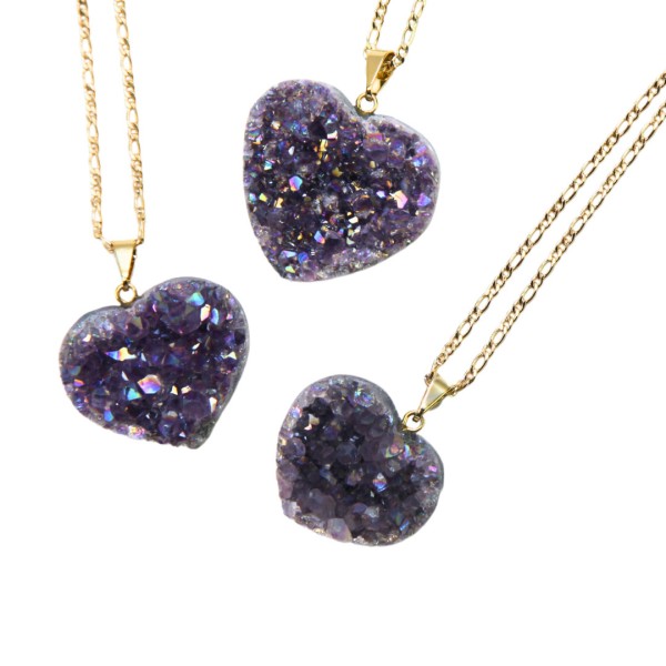 1" Druzy Amethyst Heart Necklace