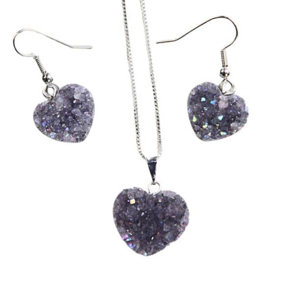 Amethyst Heart Necklace Earring Set - Image 3