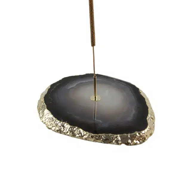 Gold Trim Agate Incense Holder